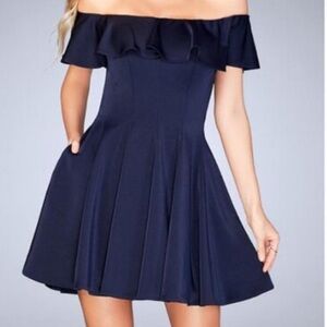 La Femme Ruffle Off The Shoulder Fit and Flare Dress